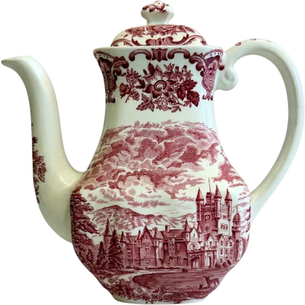 Enoch Wedgwood Royal Homes of Britain Coffee Pot Red Transferware BalmoralCastle